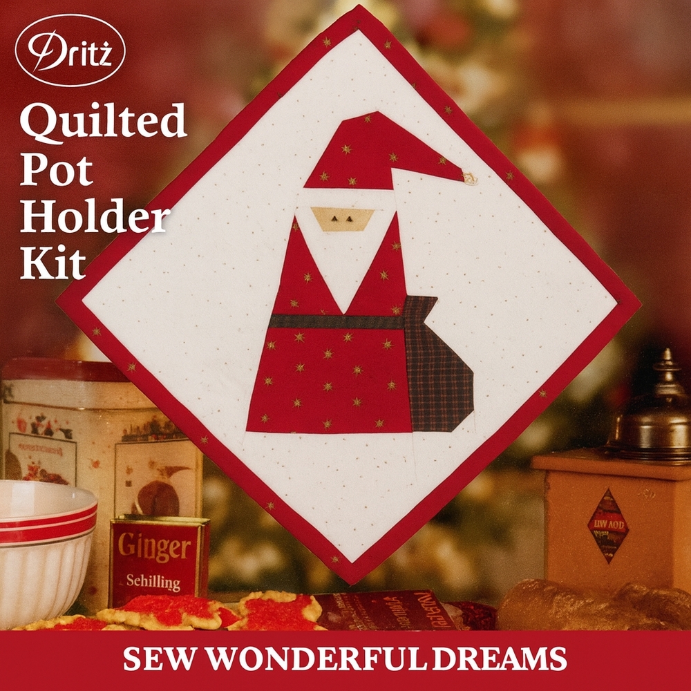 🎅 Dritz "Sew Wonderful Dreams" Quilted Pot Holder Kit – Santa Christmas Design!